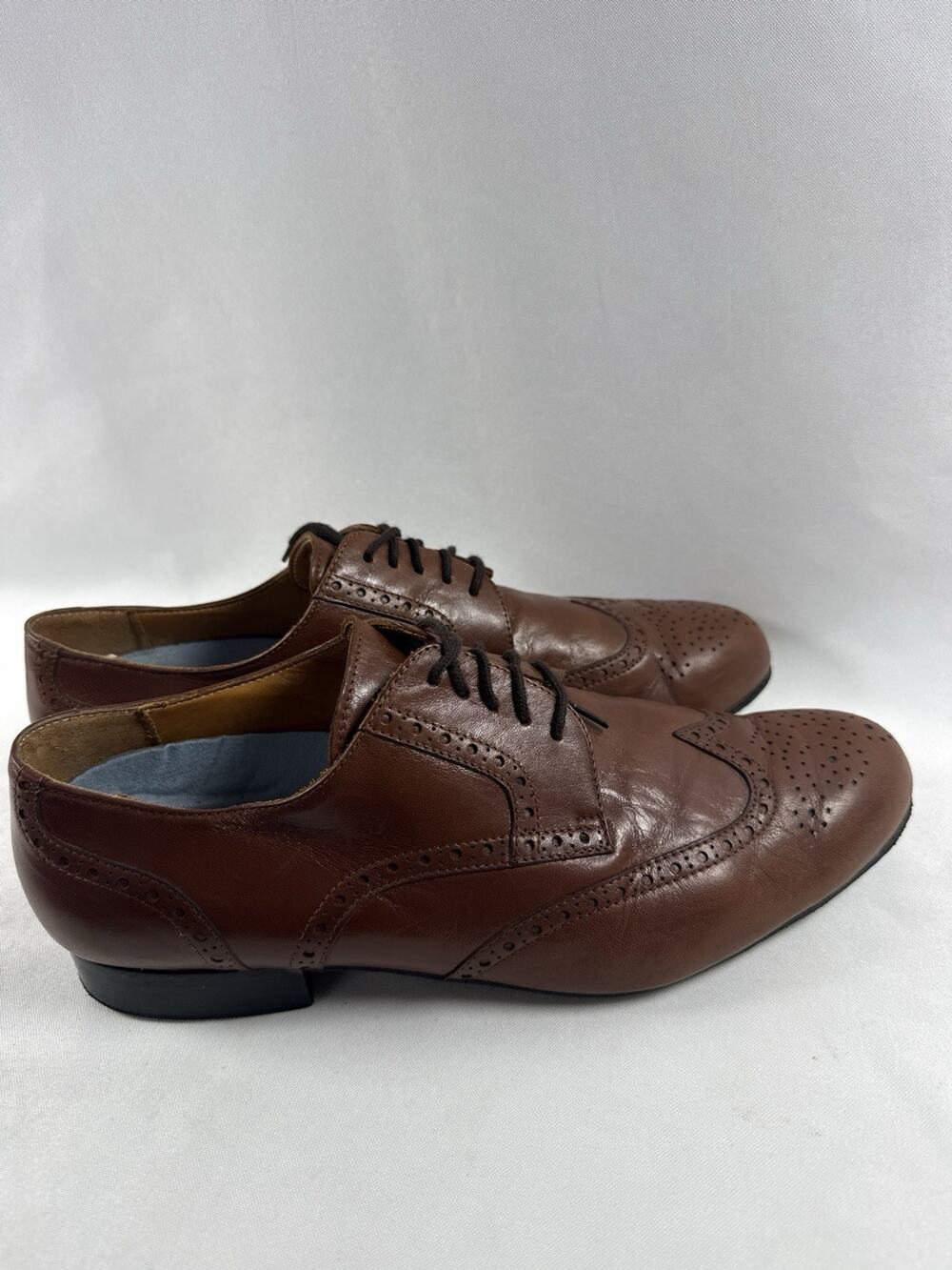 Mens Brown Wingtip Brogue Oxford Dress Shoes Leather Size 10.5